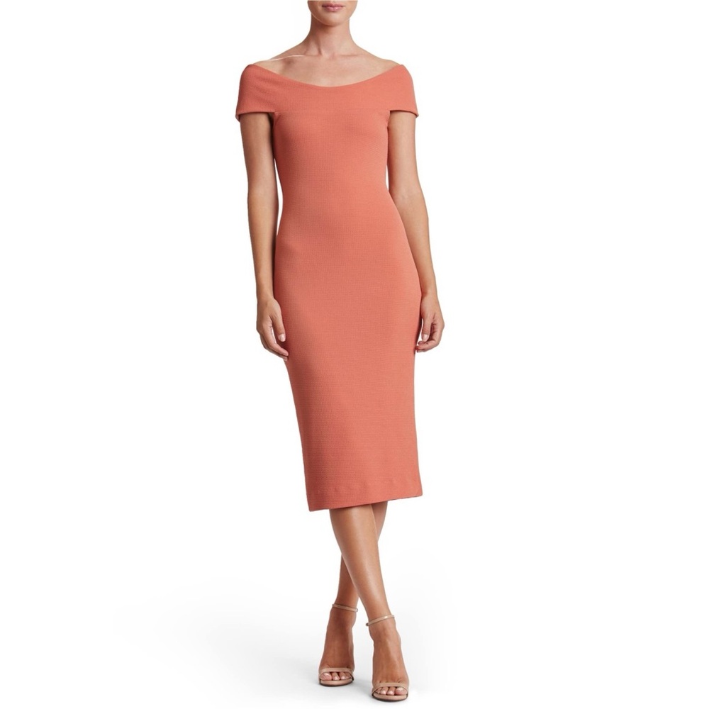 NWOT Dress The Population Claudette Textured Off The Shoulder Midi Dress Size L